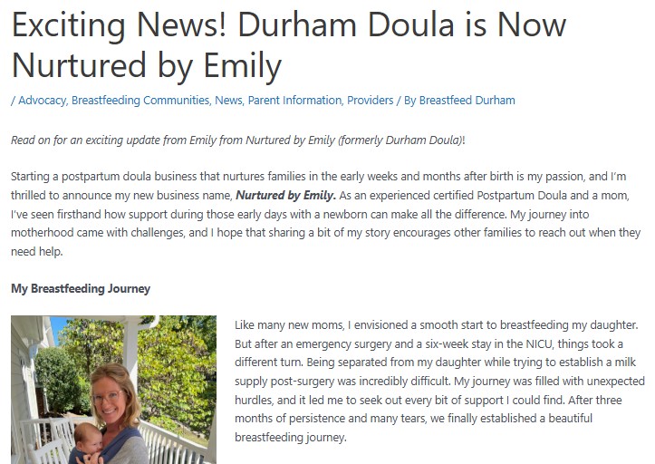 Emily Anderson, postpartum doula and mother, sitting outdoors with her daughter, highlighting fourth trimester support and maternal mental health